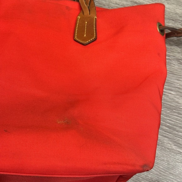 Dooney & Bourke Nylon Shopper Tote Bag Red Vacchetta Leather Trim Preppy Coastal - Picture 3 of 12